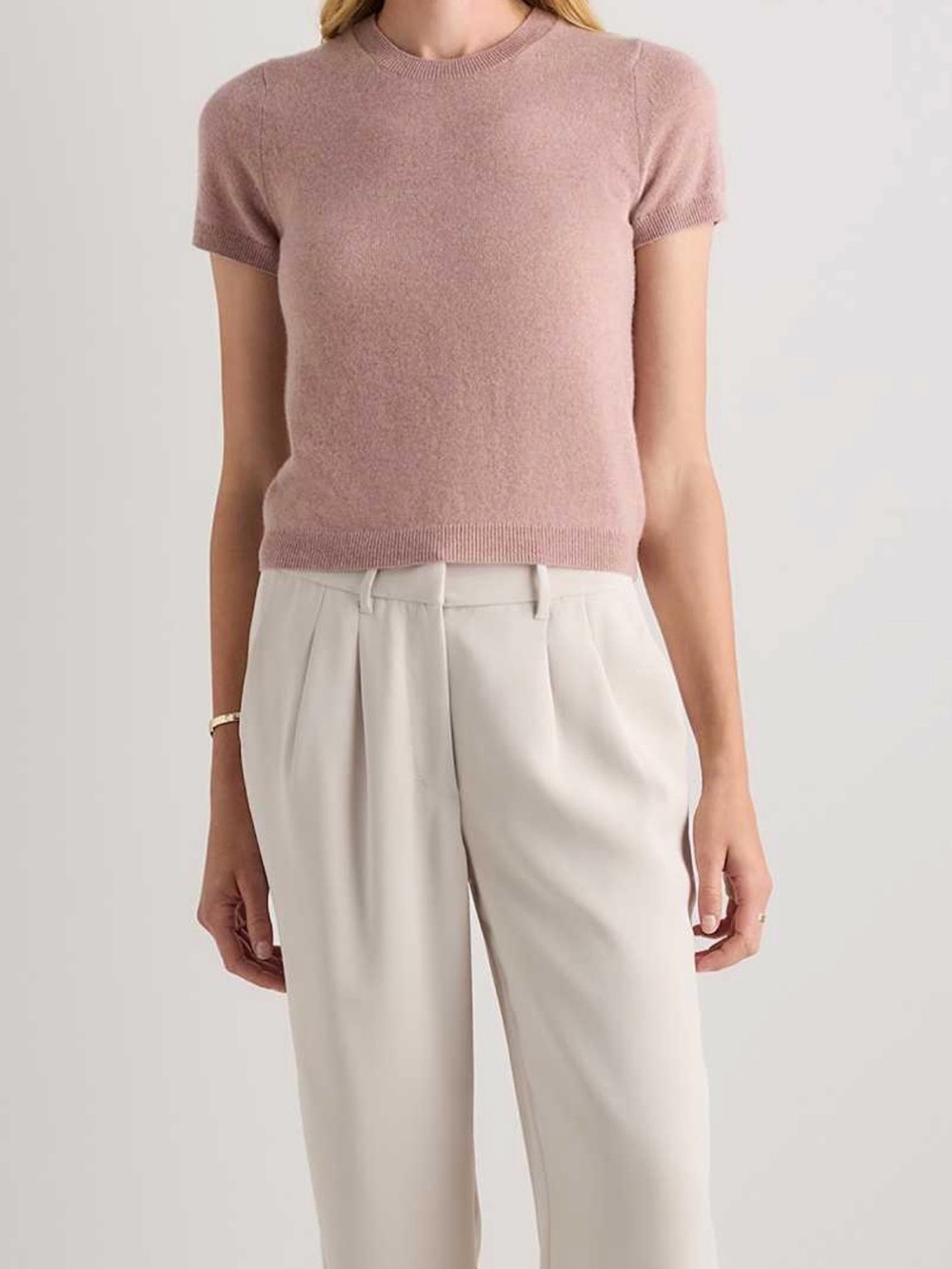 Quince 100% Mongolian Cashmere Tee Mauve Mist Pink Size Larget